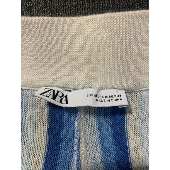 Zara Blue and White Striped Wide Leg Pants - Picture 4 of 6